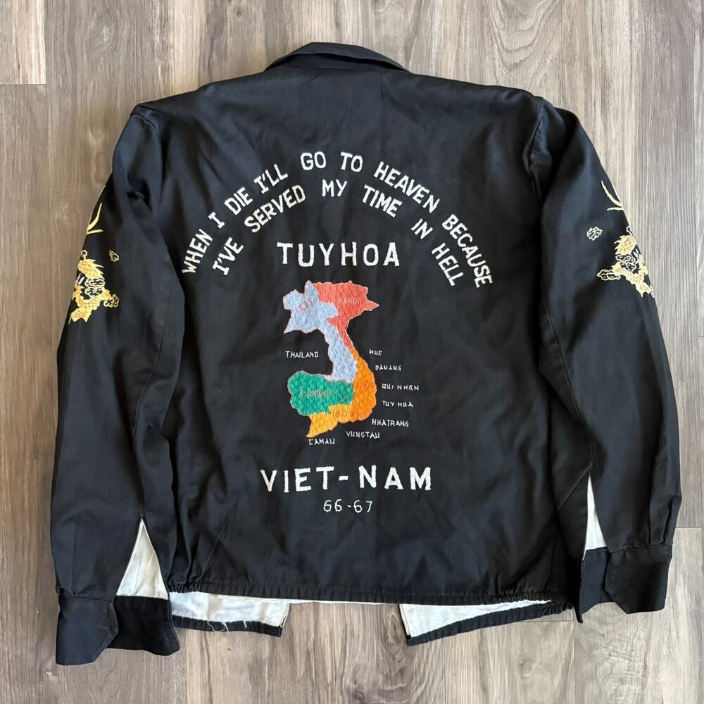 Vintage Vietnam Souvenir Jacket Men's Size M 1966-67 Tuyhoa Black Military